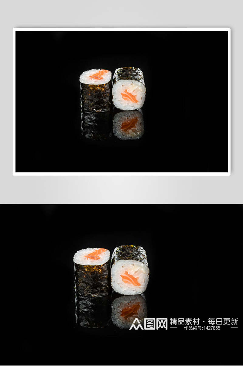 寿司美食两个海苔卷黑底摄影图素材