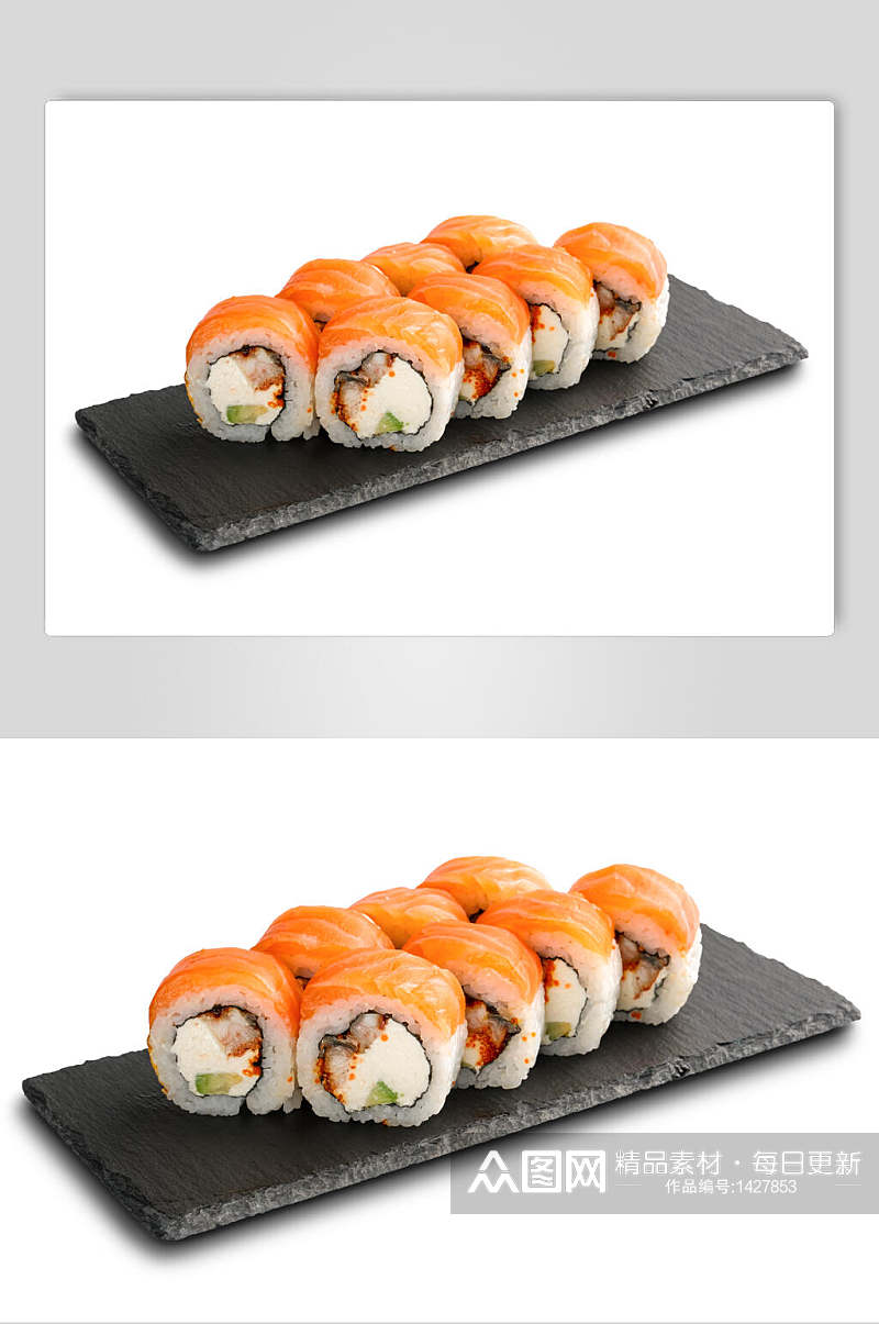 寿司美食六个里卷日式餐单菜谱摄影图素材