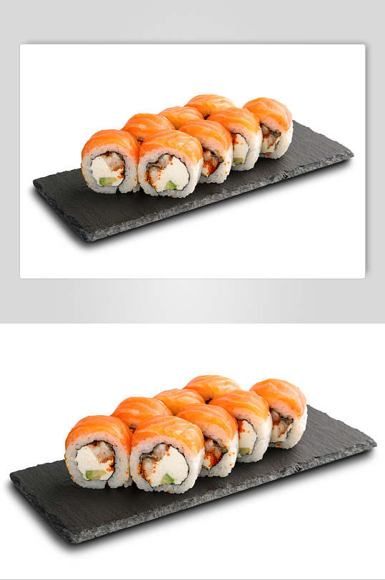 寿司美食六个里卷日式餐单菜谱摄影图