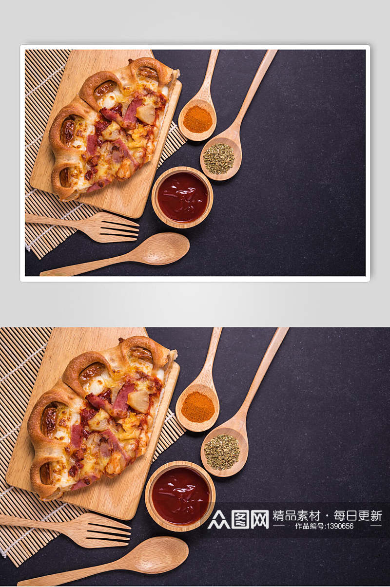 众图网美食黑色披萨番茄酱海报素材