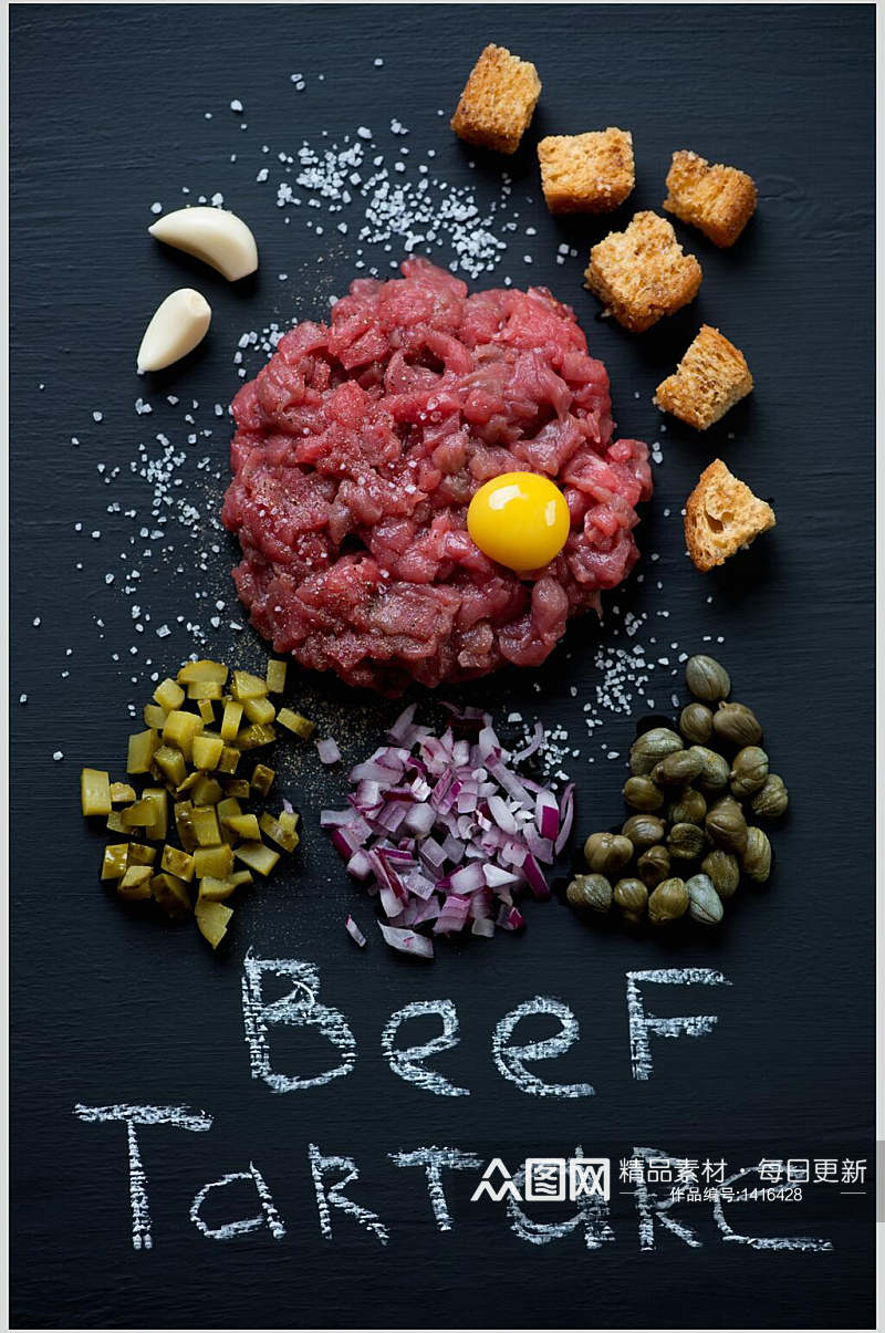牛排实拍图生牛肉和蛋聚焦美食海报素材