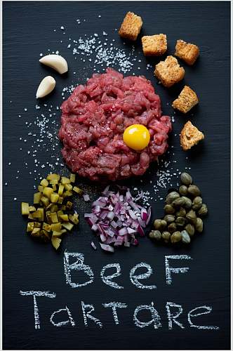 牛排实拍图生牛肉和蛋聚焦美食海报