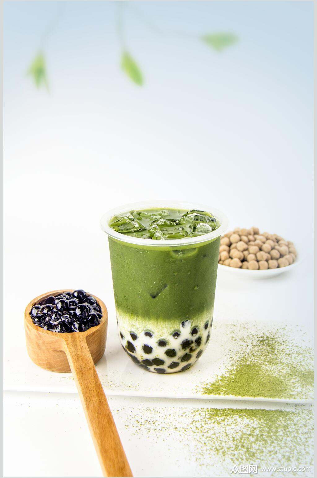 抹茶黑糖珍珠奶茶素材