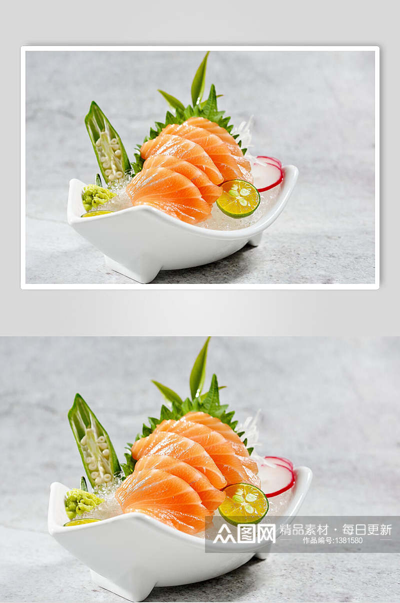 白盘三文鱼日式料理海报素材