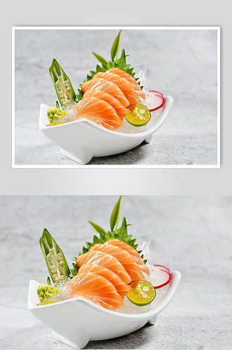 白盘三文鱼日式料理海报