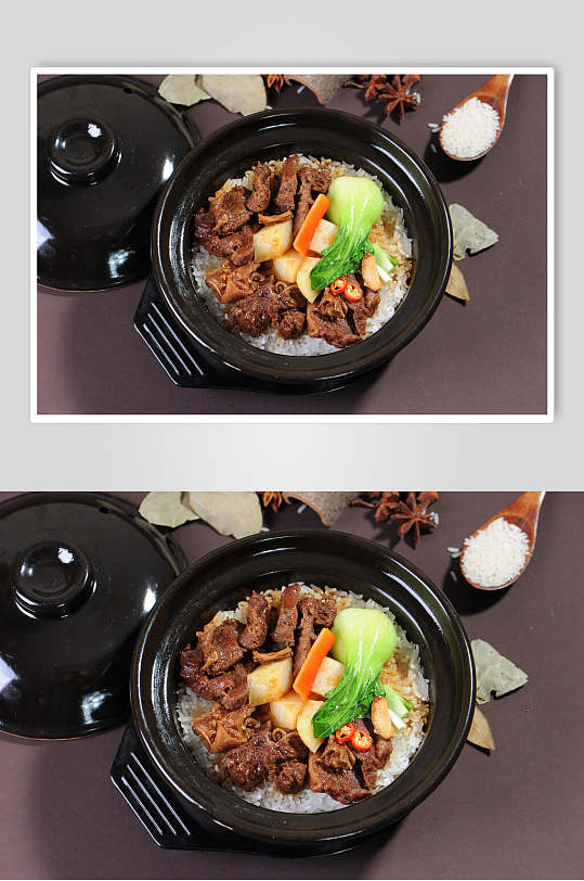 砂锅饭中式美食牛肉蔬菜套餐免抠背景
