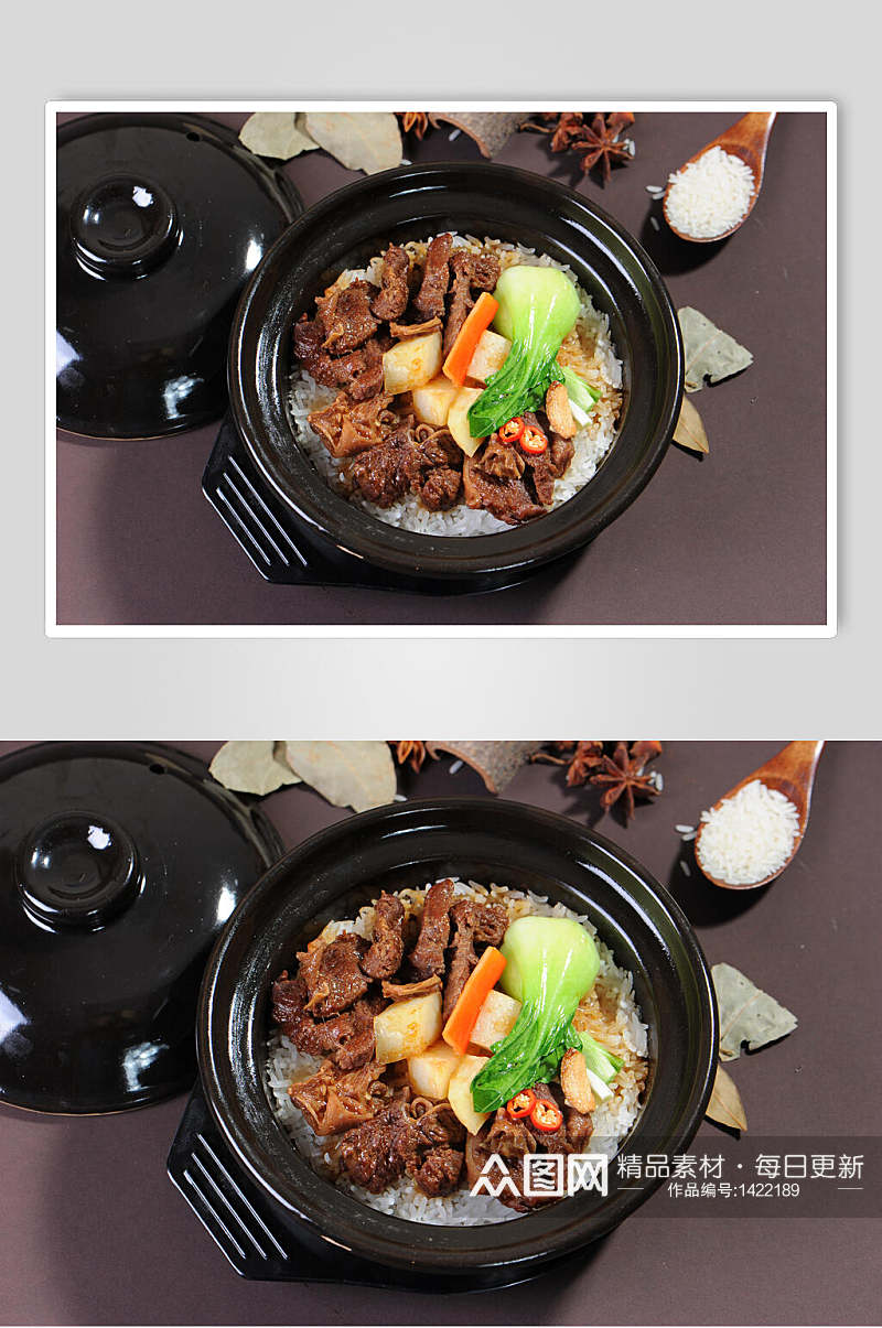 砂锅饭中式美食牛肉蔬菜套餐免抠背景素材