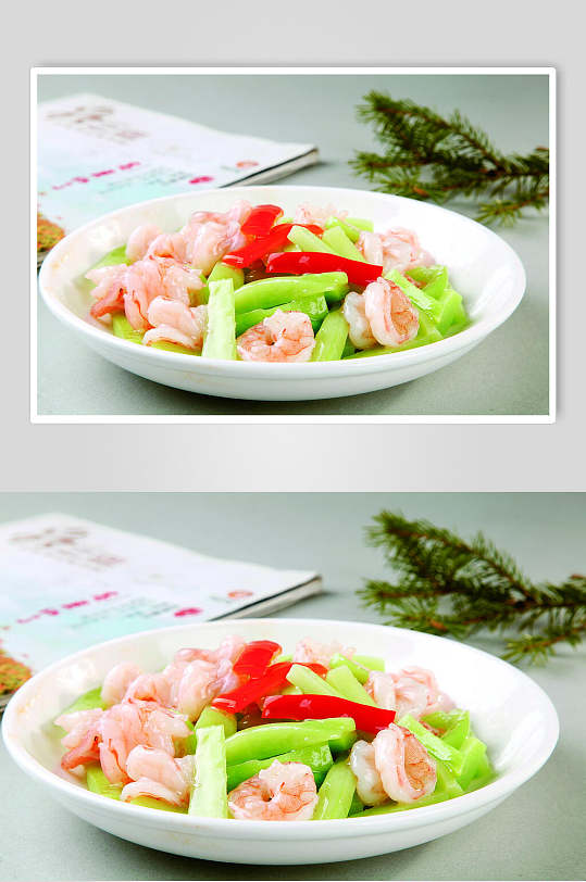 芥兰虾仁食物摄影图片