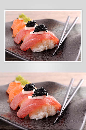寿司美食手握小卷摆盘艺术餐单摄影图