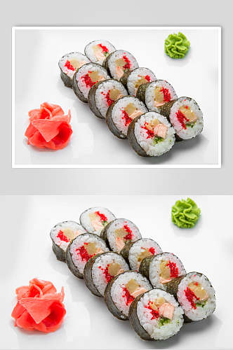 寿司美食海苔卷餐单摄影图