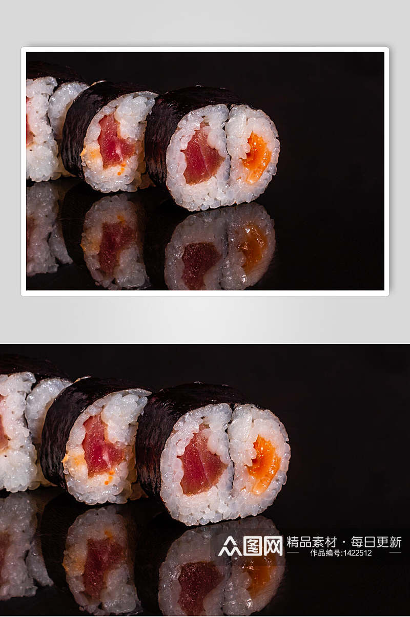 寿司美食黑底两个小卷免抠背景素材