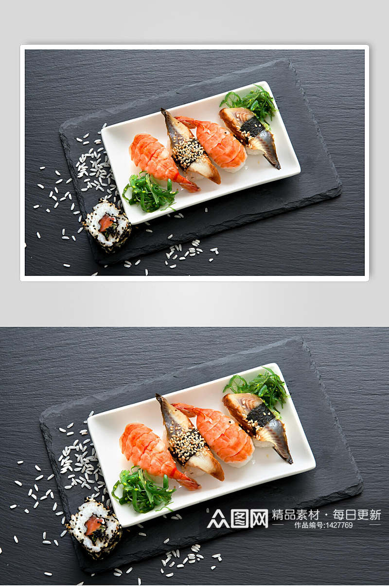 寿司美食三文鱼手握日式摆盘菜单摄影图素材