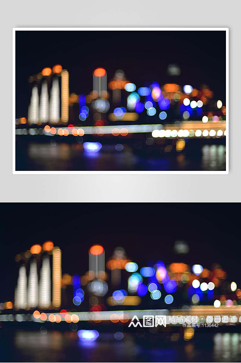 高清夜景光斑城市高楼大厦图片素材
