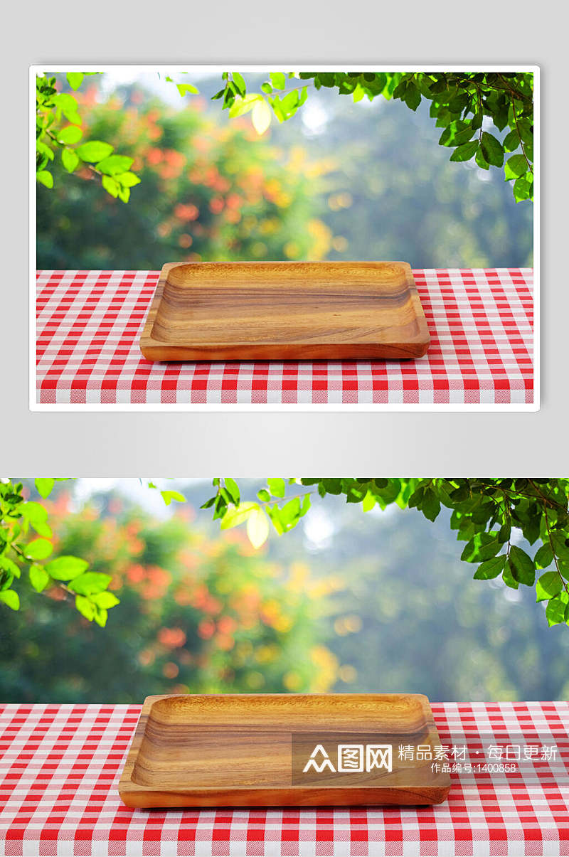 红格子布美食餐具砧板海报素材