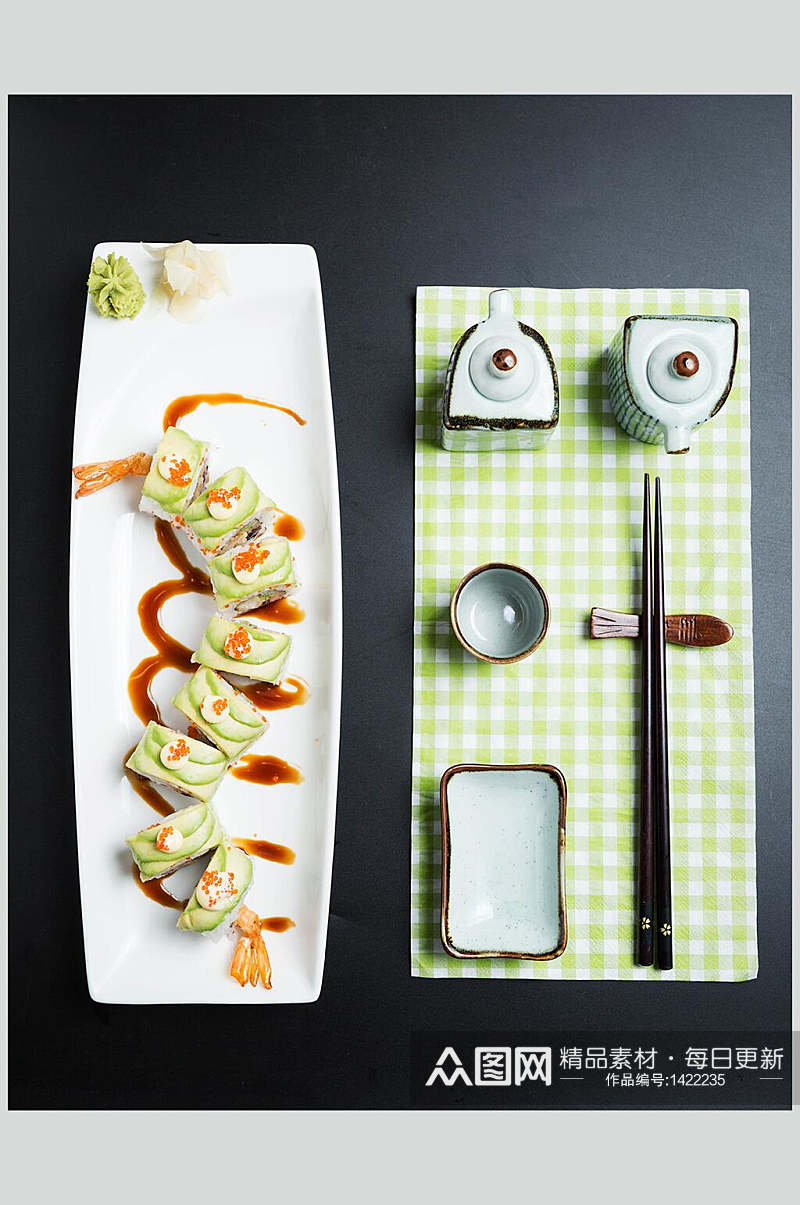 寿司美食牛油果寿司摆盘艺术免抠背景素材