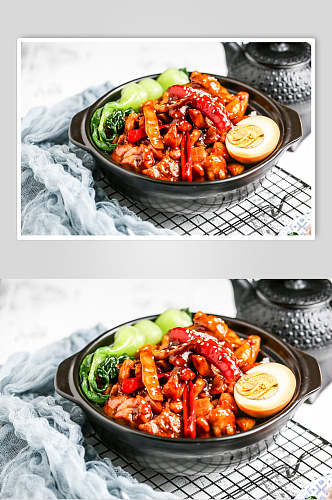 美味砂锅饭中式简餐炒肉菜谱摄影图
