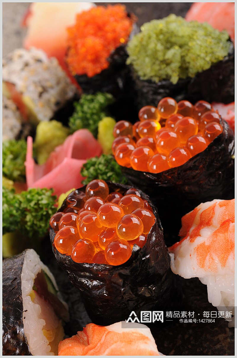 寿司美食鱼子酱海苔卷特写摄影图素材