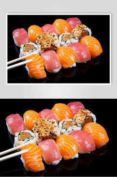 寿司美食手握卷日式套餐黑底摄影图