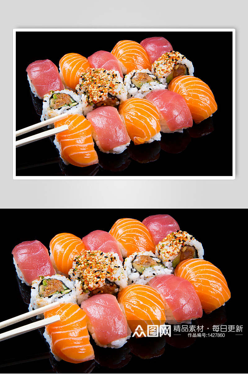 寿司美食手握卷日式套餐黑底摄影图素材