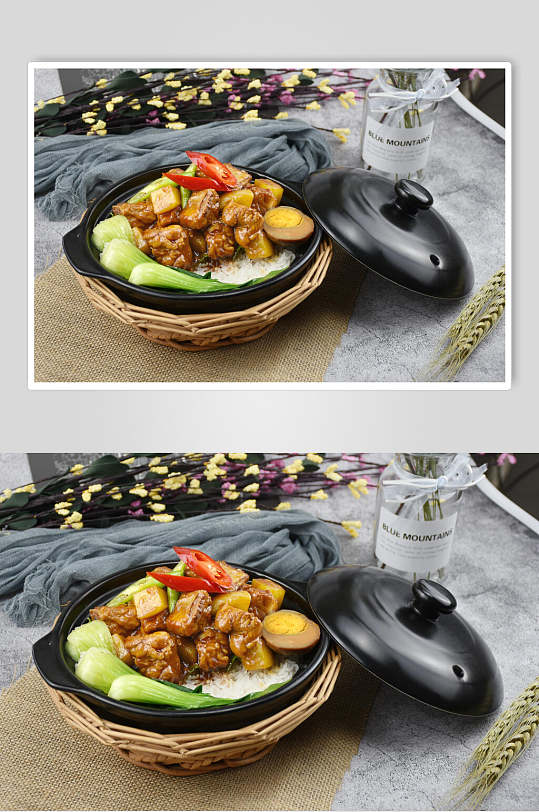 美味砂锅饭中式简餐排骨菜谱摄影图