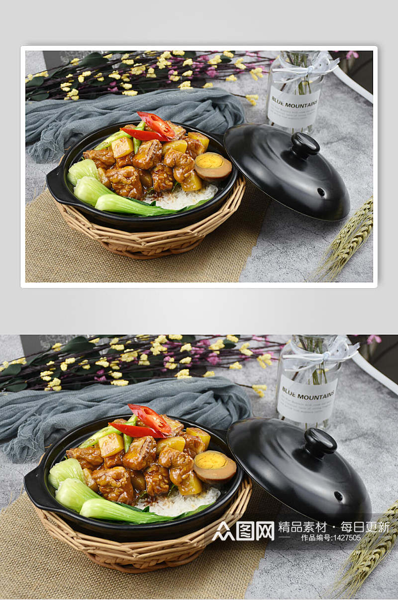 美味砂锅饭中式简餐排骨菜谱摄影图素材