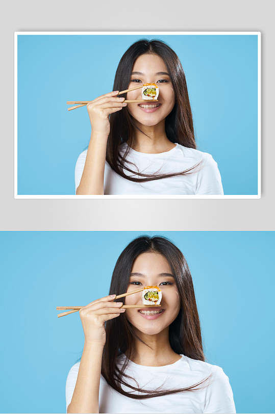 女孩子寿司美食摄影图