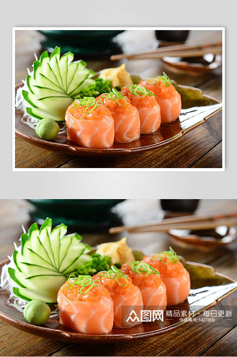 寿司美食樱花小卷摆盘艺术视觉摄影图素材