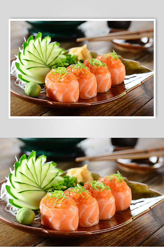 寿司美食樱花小卷摆盘艺术视觉摄影图