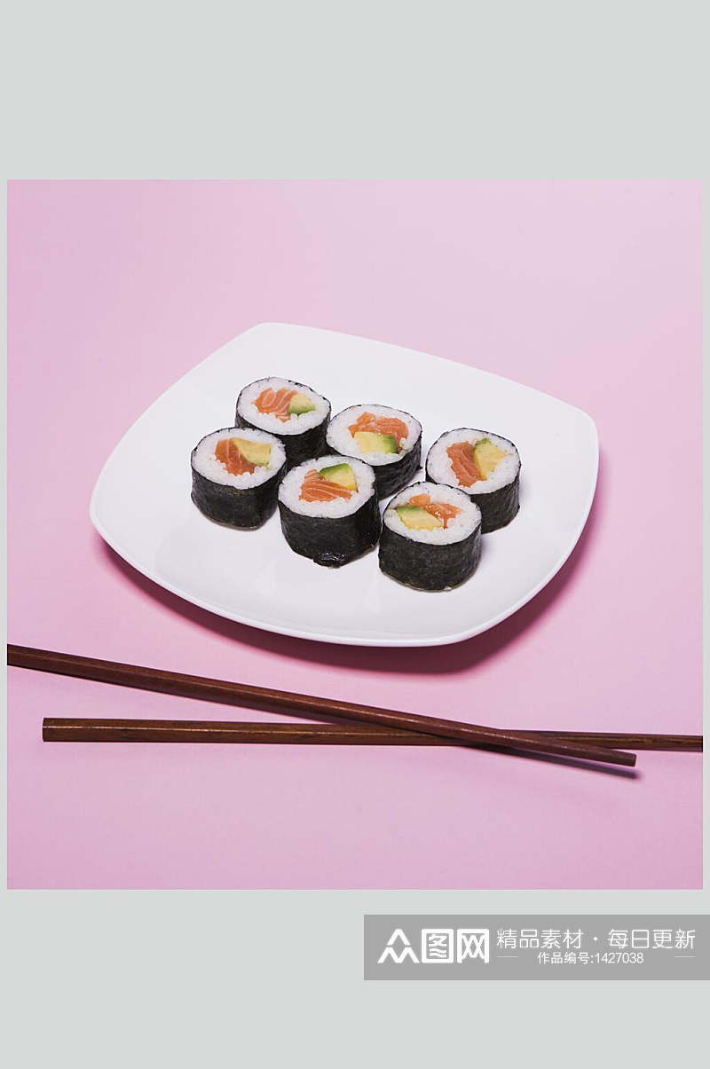 寿司美食日式简餐六个海苔小卷摄影图素材