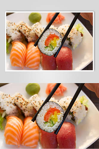 寿司美食手握小卷日式餐单摄影图