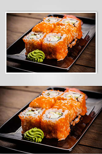 寿司美食箱卷芥末日式餐单摄影图