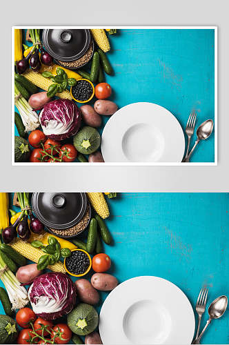众图网美食蓝色蔬果盘子海报