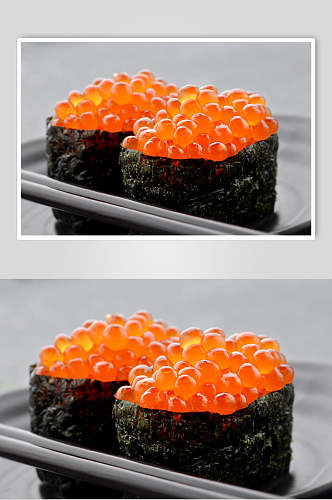 寿司美食两个海苔鱼子酱军舰卷摄影图