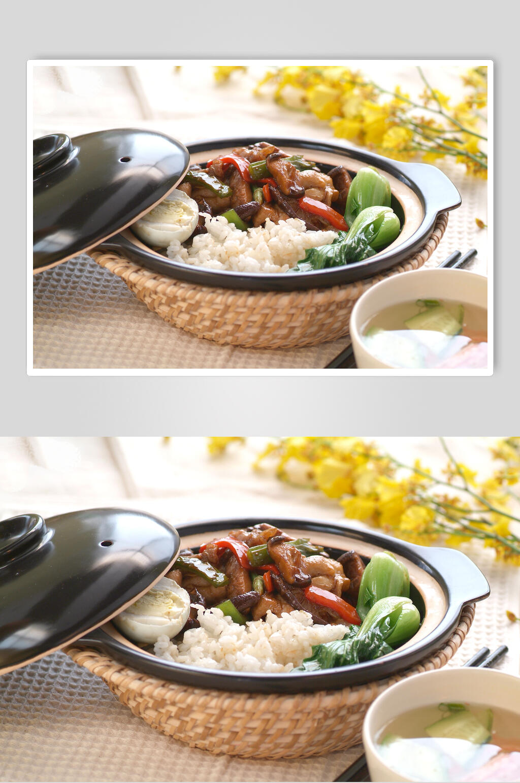 香菇滑鸡煲仔饭素材