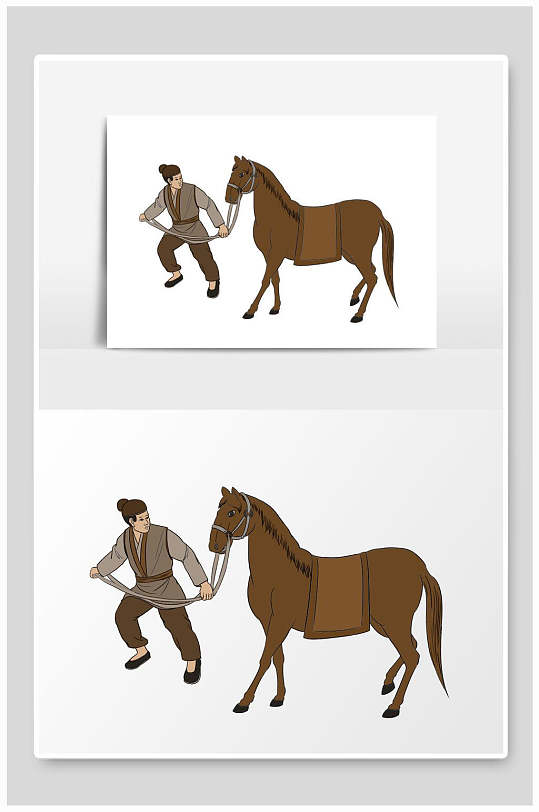 古代人物牵着马插画元素