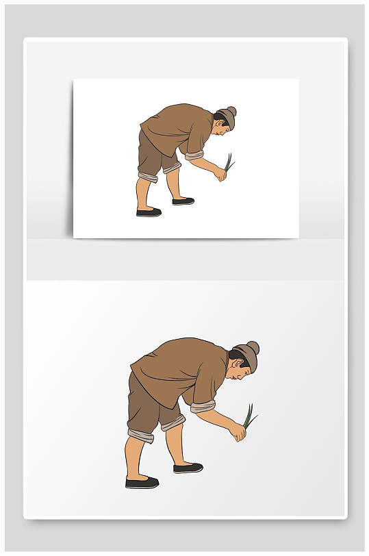 古代插秧人物插画元素