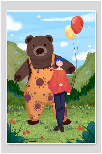 布偶熊简约大气儿童节插画海报
