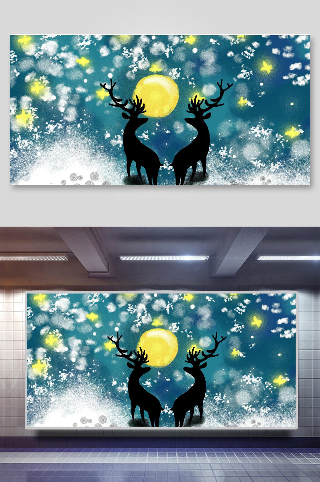 梦幻麋鹿夸张手法动漫手绘插画素材