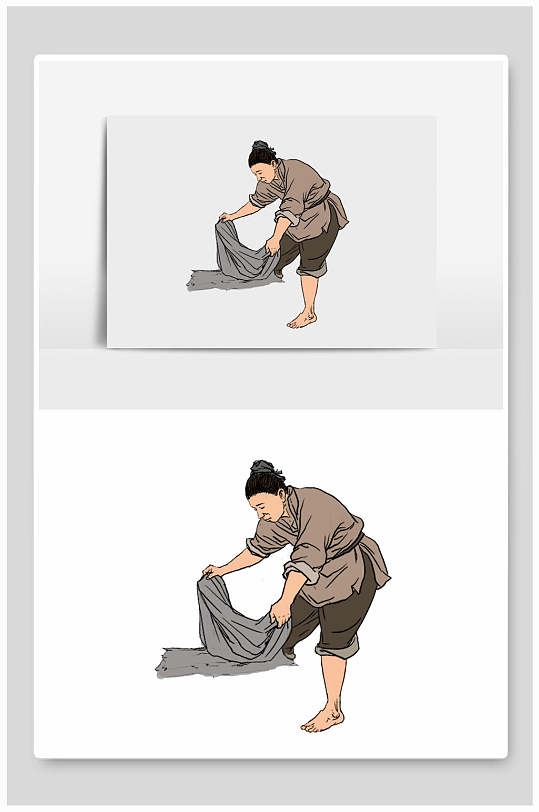 古代人物洗衣服插画元素