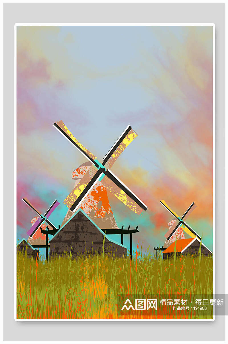 荷兰风车竖图图片素材