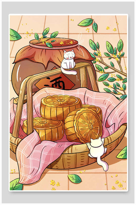 古风中秋节月饼插画设计