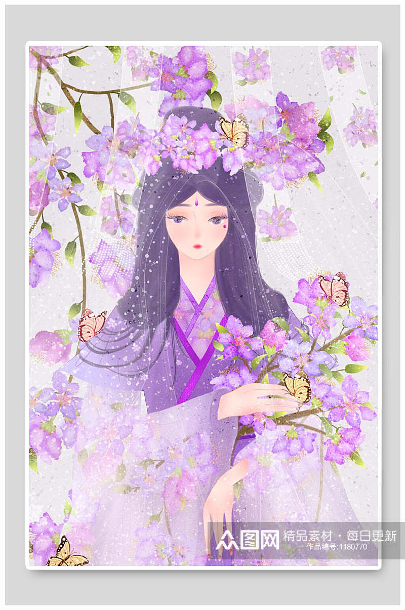 紫色仕女中国古风古装少女汉服素材