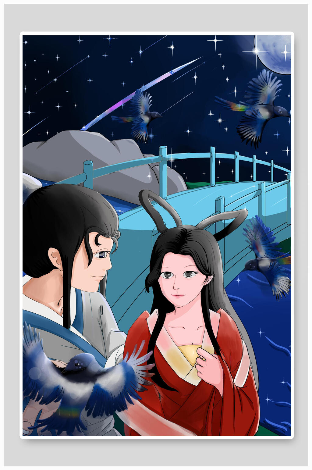 创意手绘情人节插画海报素材