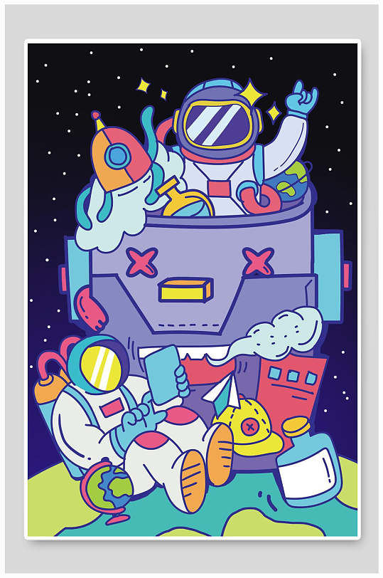 波普风涂鸦海报设计宇航员太空人插画