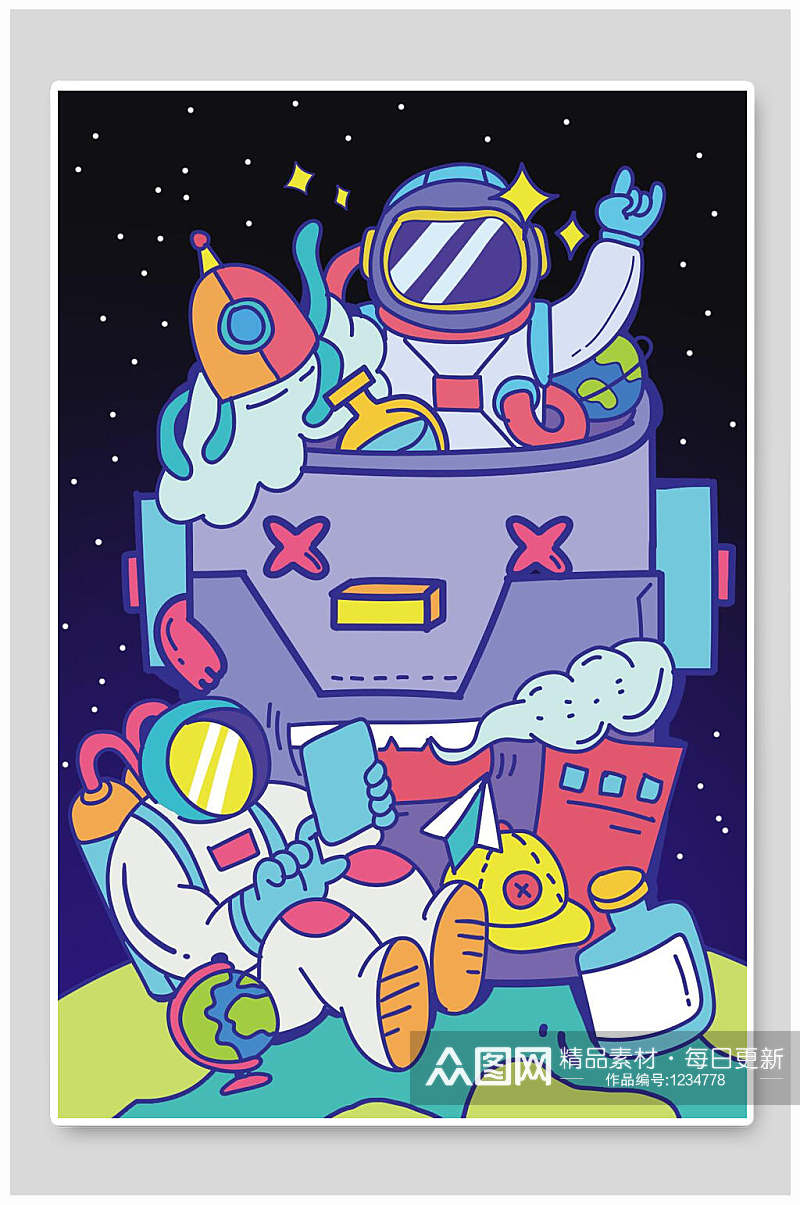 波普风涂鸦海报设计宇航员太空人插画素材