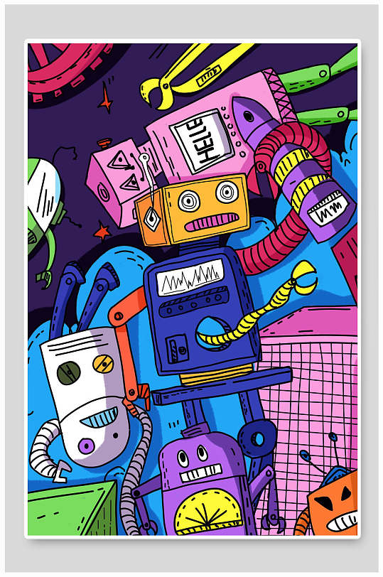 波普风涂鸦海报设计机器人