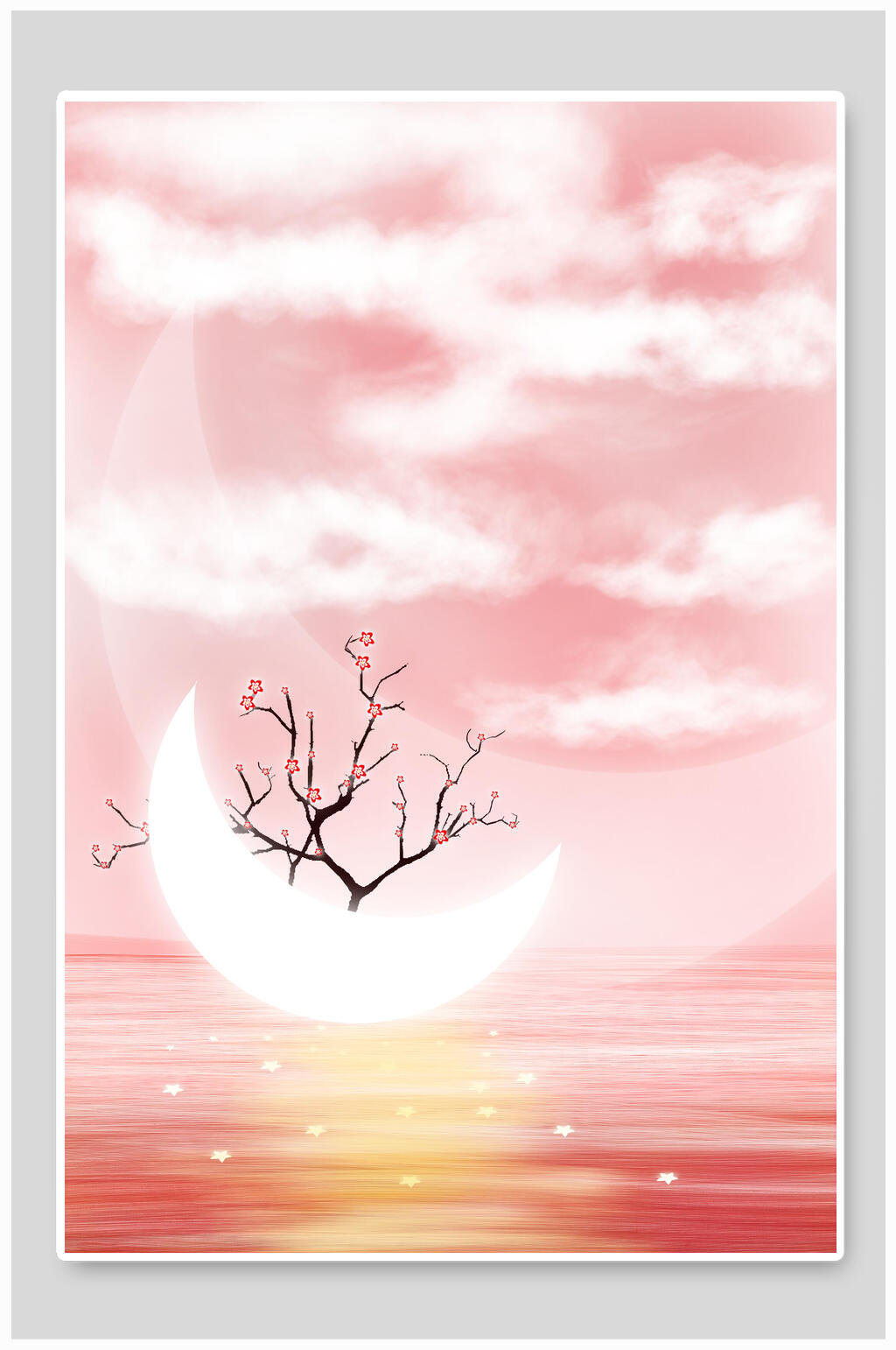 粉红月光插画设计素材
