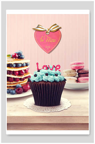 浪漫背景情人节蛋糕甜点海报