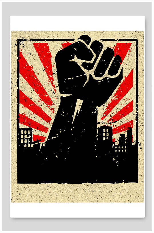 酷炫海报简约潮流拳头房子海报