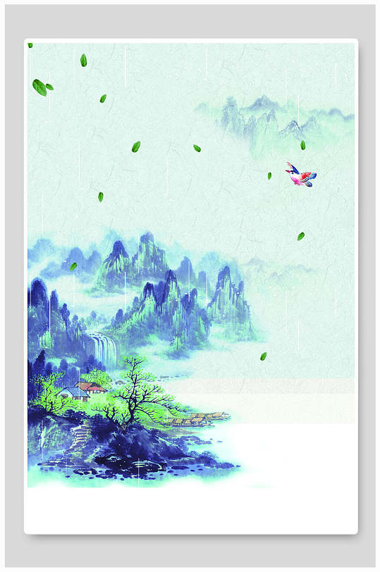 中式青山水墨画背景